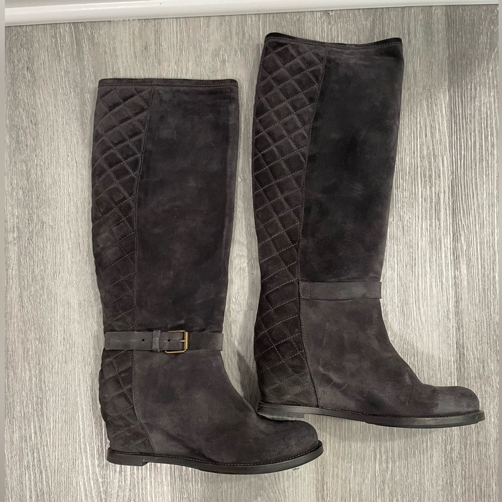 Buttero wedge gray suede knee boots